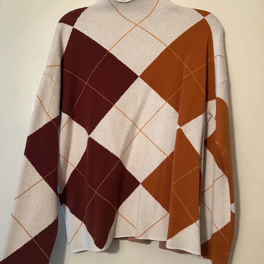 Argyle Pattern Sweater - Cream, Brown, and Orange